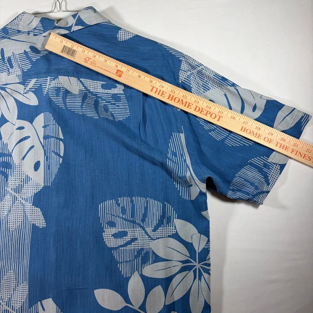 Tommy Bahama Mens Large Blue 100% Silk Tropical Monstera Leaf Camp Shirt L